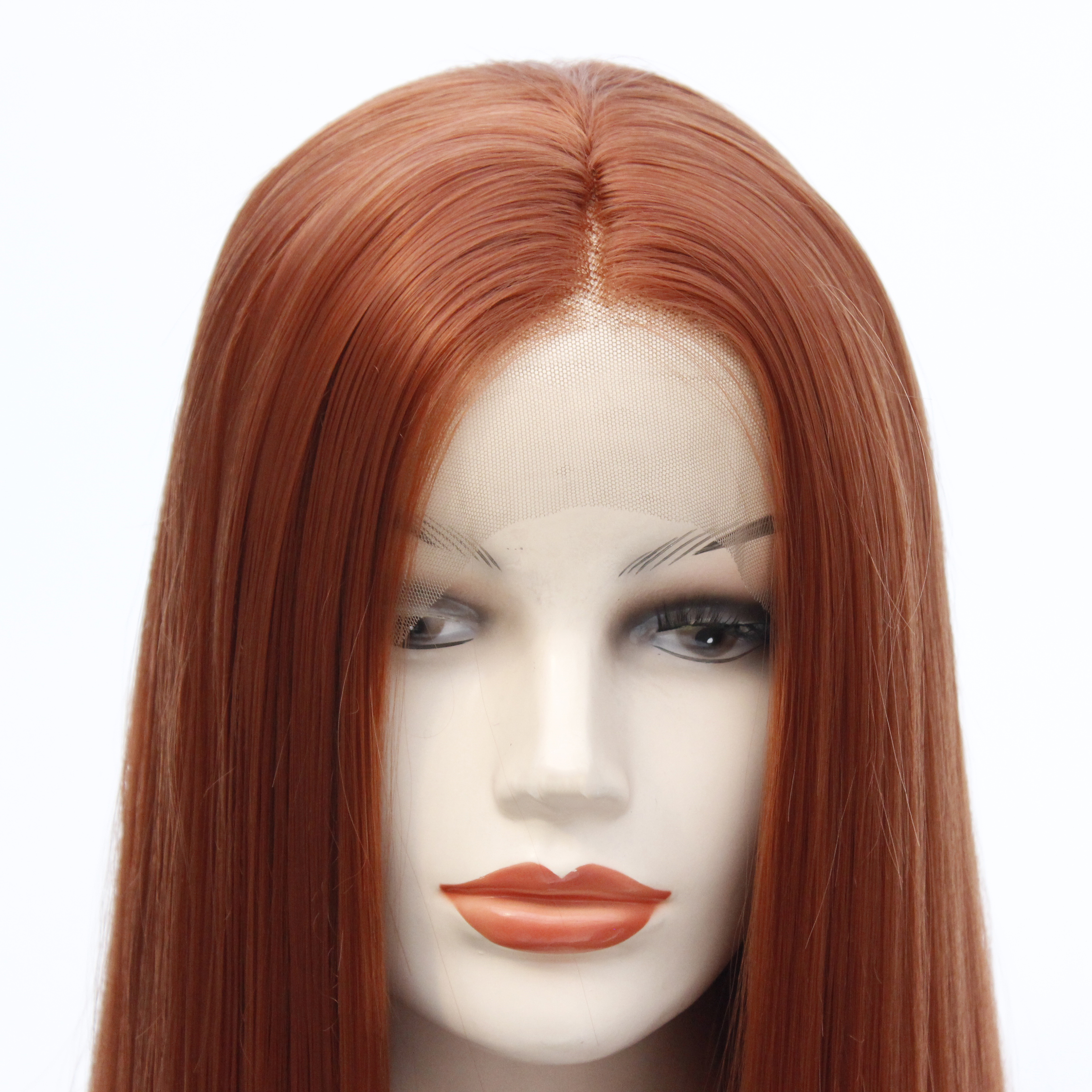 Brown-red European and American fashion business wig women's high temperature silk chemical fiber trend medium long straight hair T-shaped lace headgear