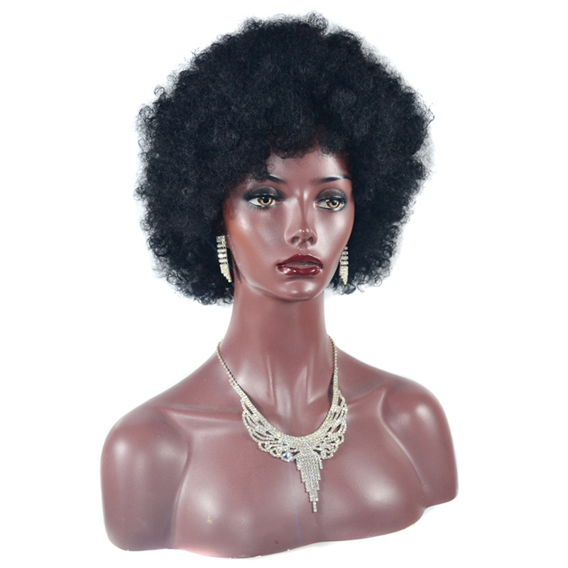 African black explosive head fluffy curly wig female short hair full headgear short curly hair temperament microwave curling whole wig