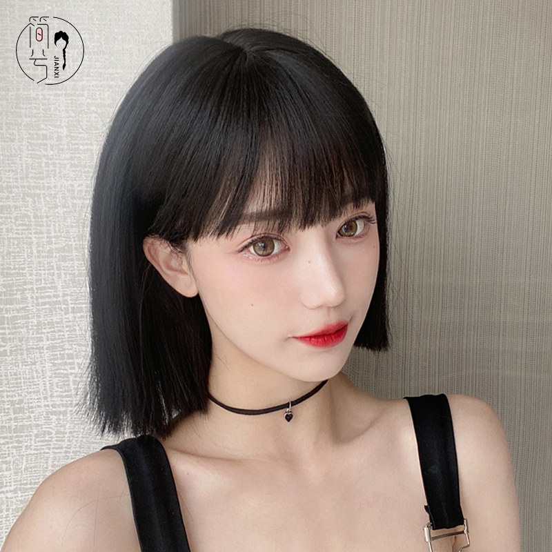 {Jane Xi}Wig female summer short hair fashion bob hairstyle black simulation short straight hair fake headgear hair set