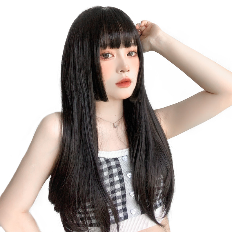 Wig female long hair 2021 fashion new black long straight full headgear type Ji hair princess cut simulation hair wig set