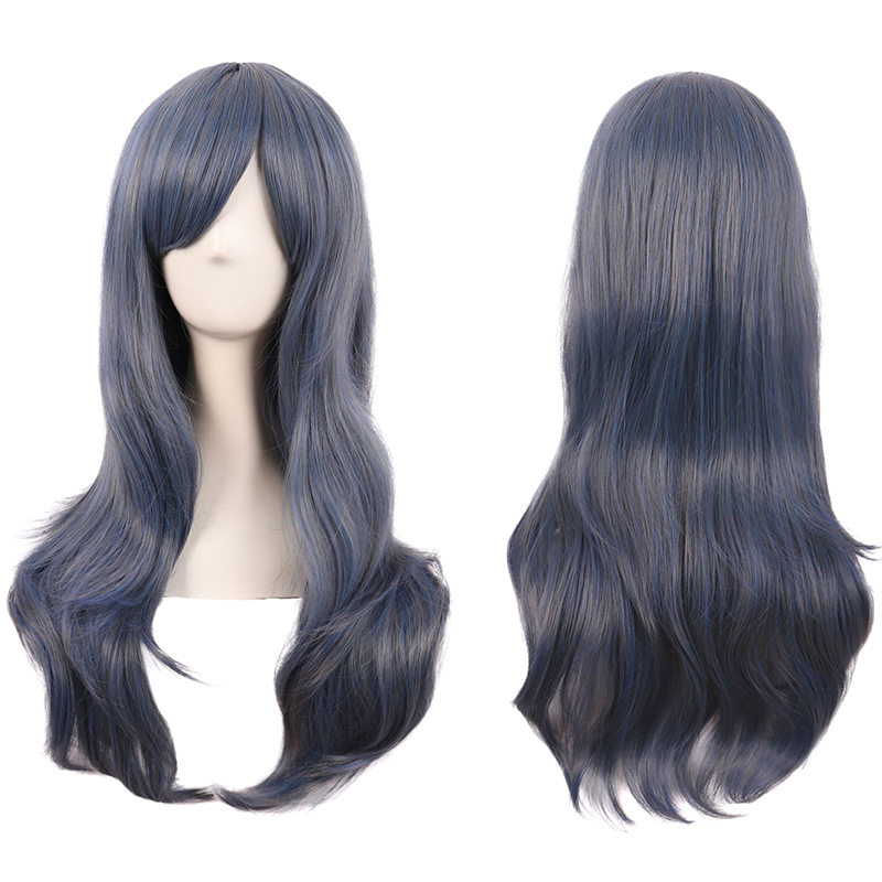 Wig female long hair universal cos curly hair slightly curly wave head cover 70cm golden pink blue realistic full hair set