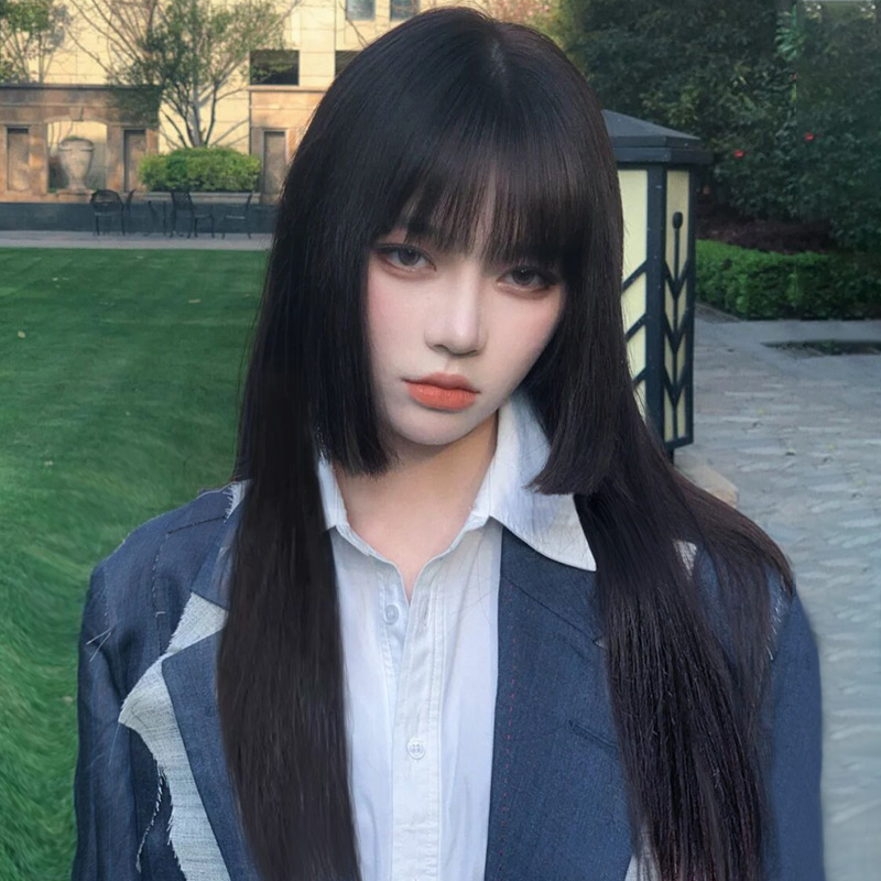 Wig female long hair 2021 fashion new black long straight full headgear type Ji hair princess cut simulation hair wig set