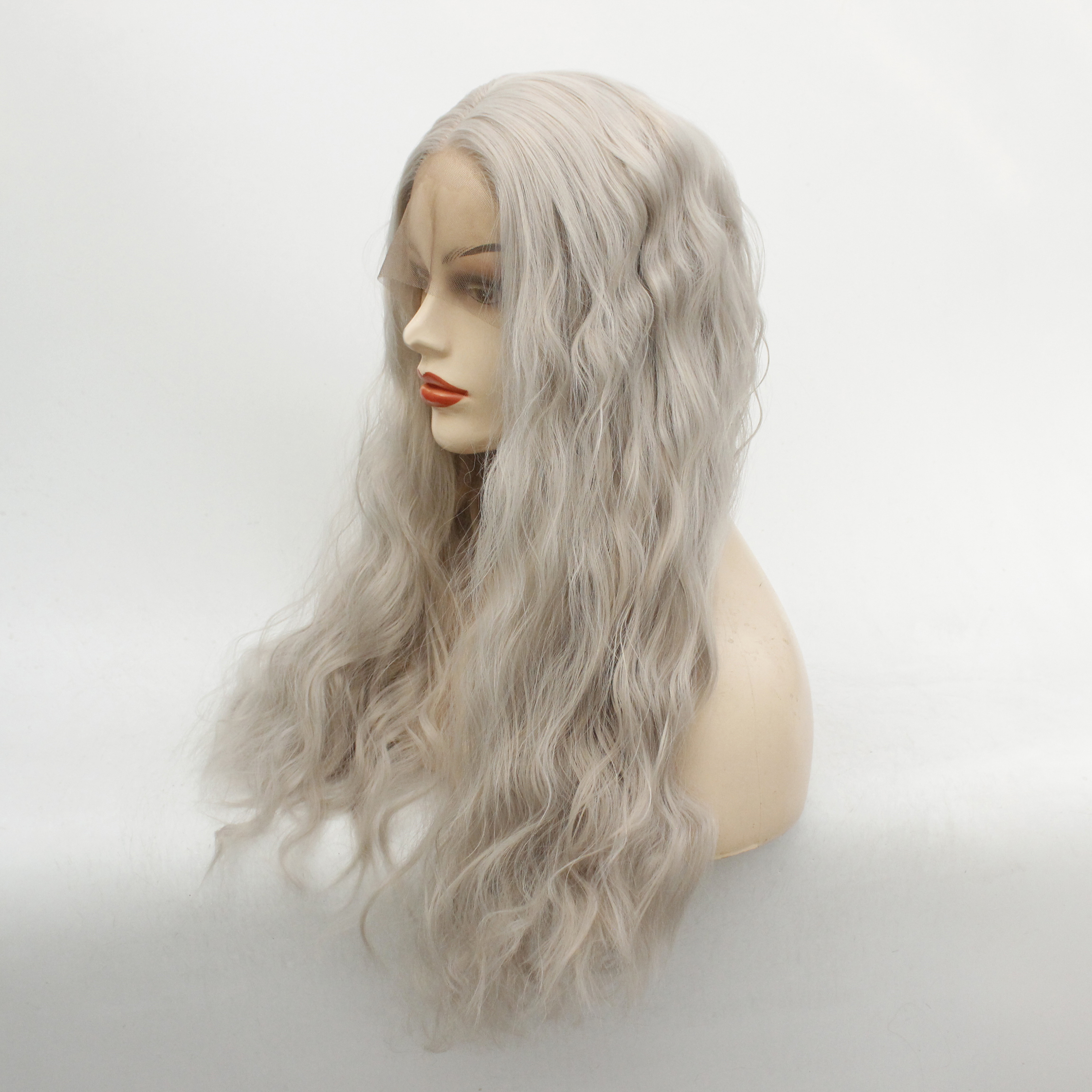 Gray anime cosplay in the corn permed wool curly wig female T lace chemical fiber high temperature silk natural headgear