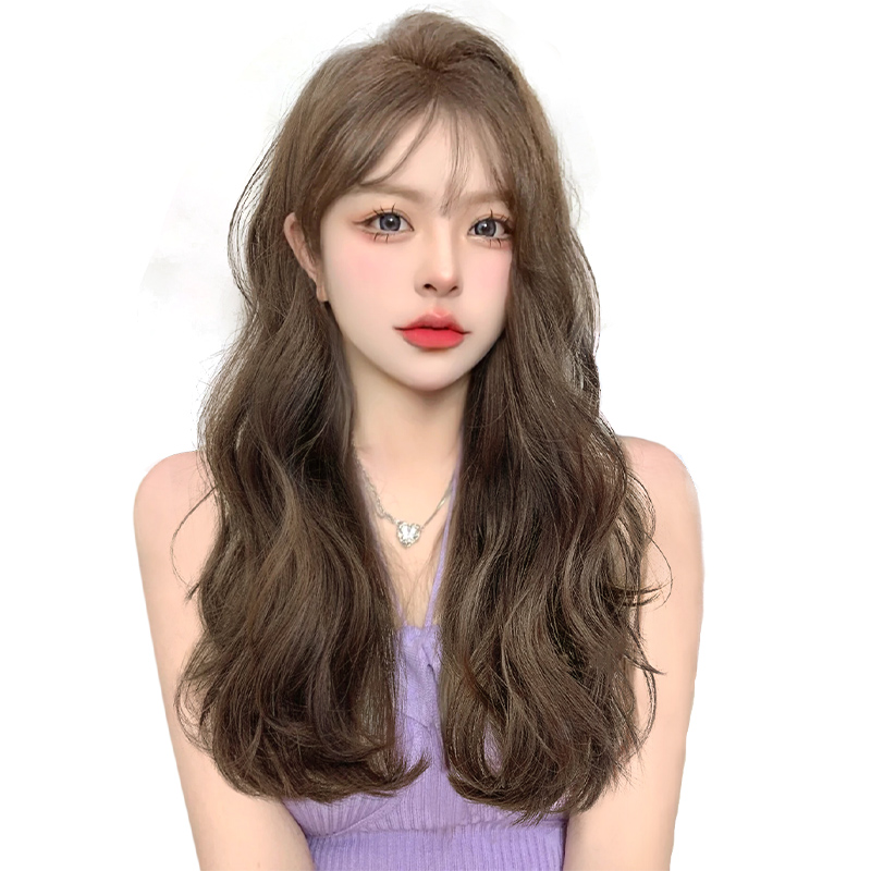 Wig female medium long hair big wave long curly hair 2021 fashion new Korean temperament natural wig full head cover