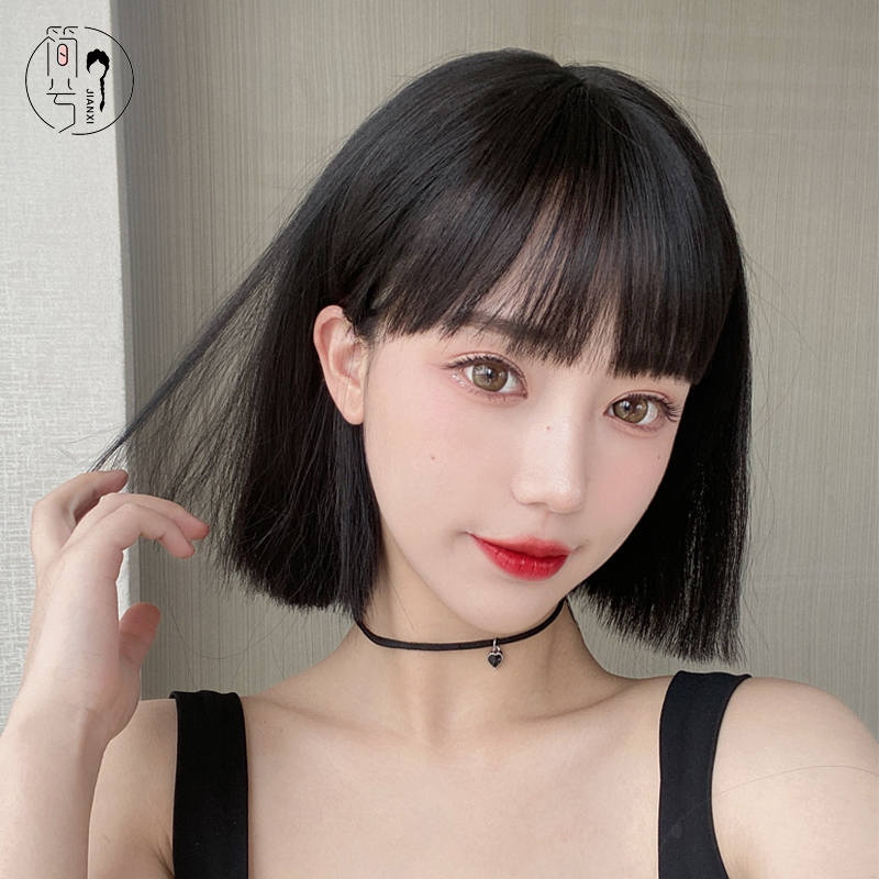 {Jane Xi}Wig female summer short hair fashion bob hairstyle black simulation short straight hair fake headgear hair set