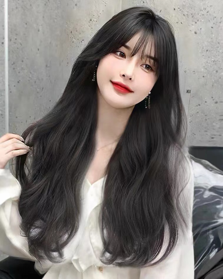 Wig female long hair water ripple big wave long curly hair natural full headgear simulation temperament Korean round face daily