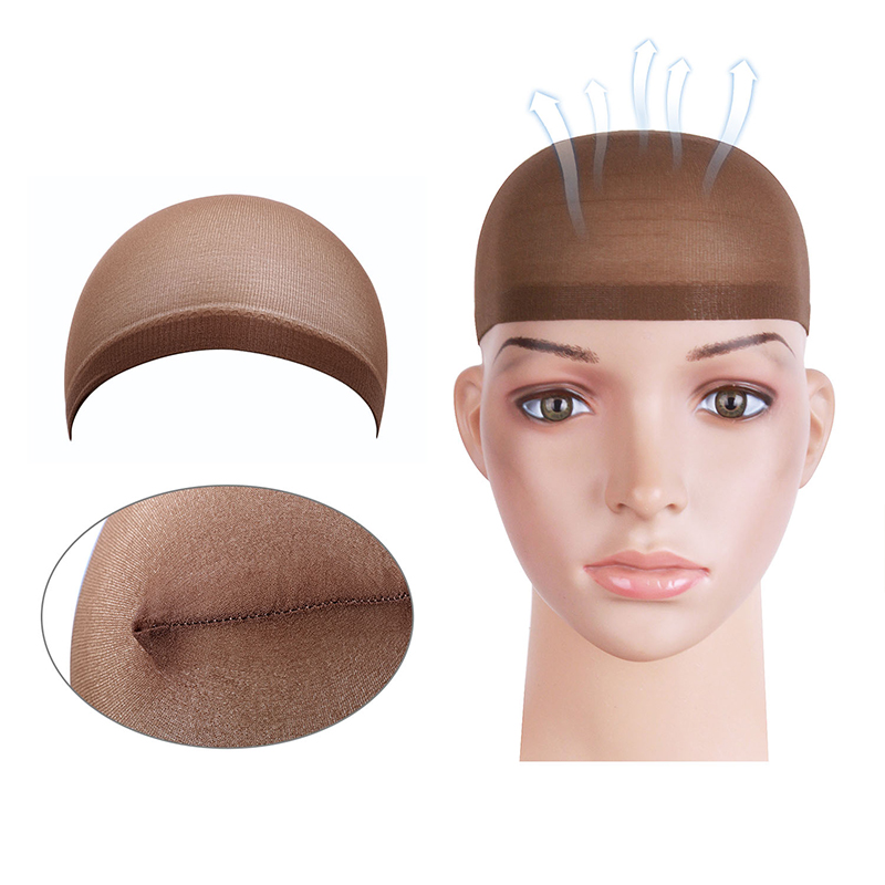 One head through nylon high elastic breathable invisible stockings mesh cap coffee color 12 wigs fixed headgear hair net