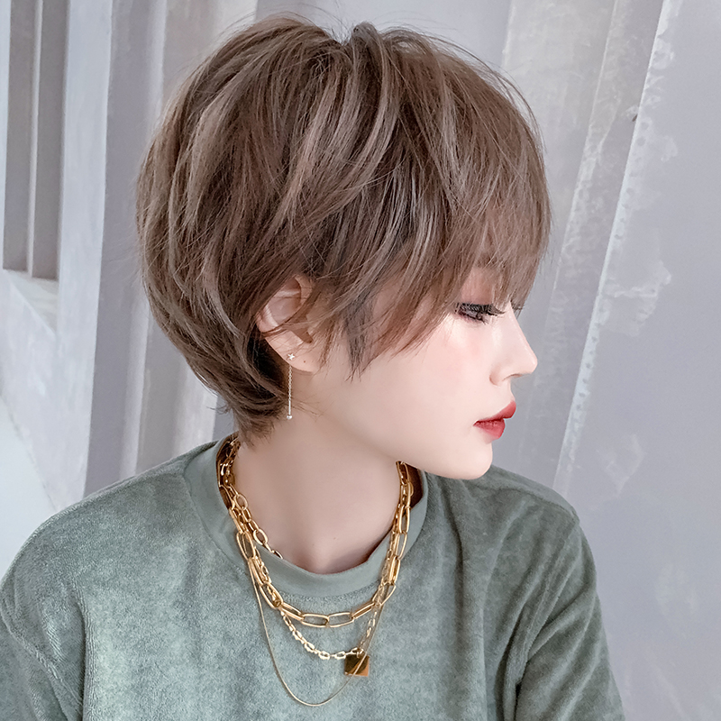 Wig short hair female natural fluffy full head cover age-reducing bob head wig cover neutral cool handsome Korean male hairstyle