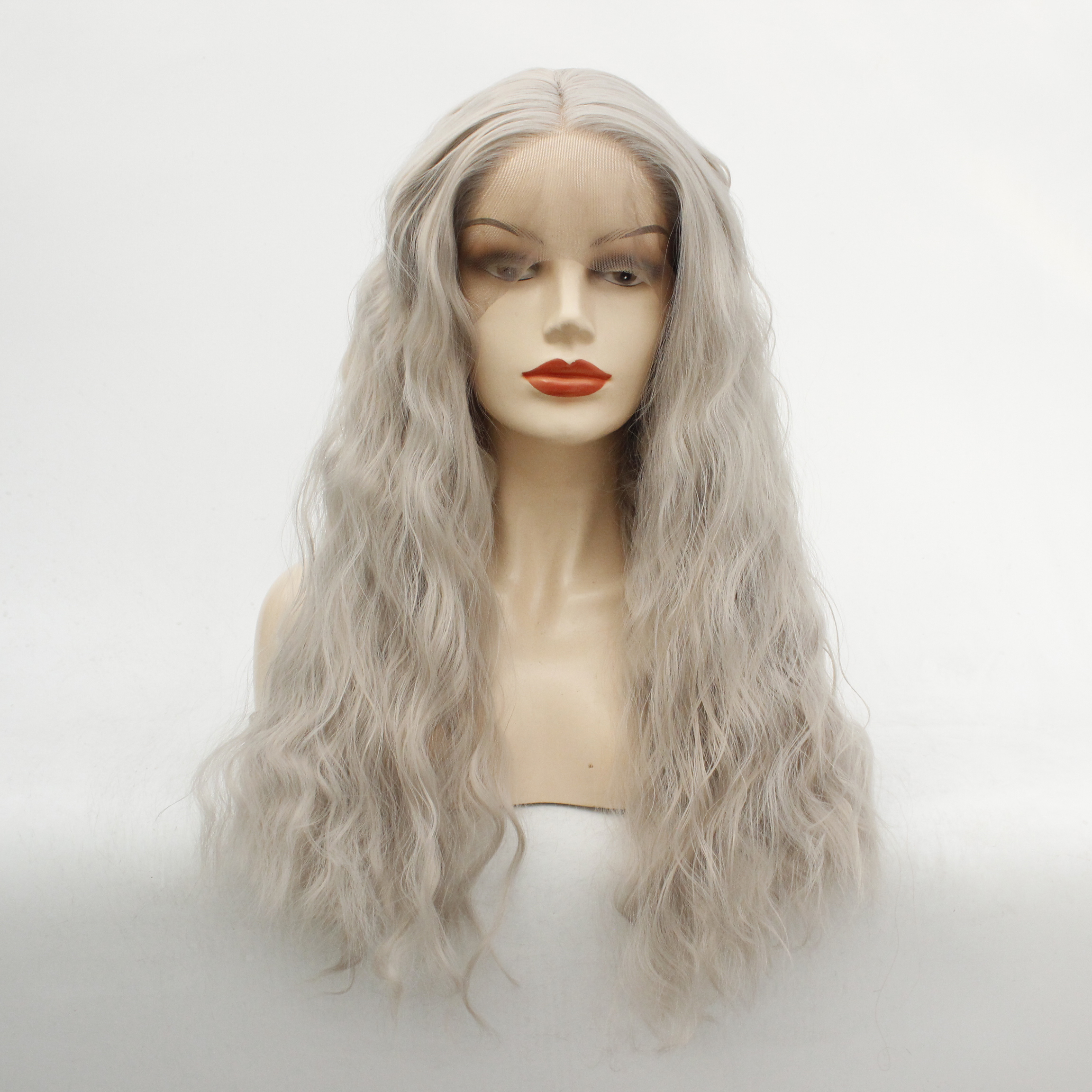 Gray anime cosplay in the corn permed wool curly wig female T lace chemical fiber high temperature silk natural headgear