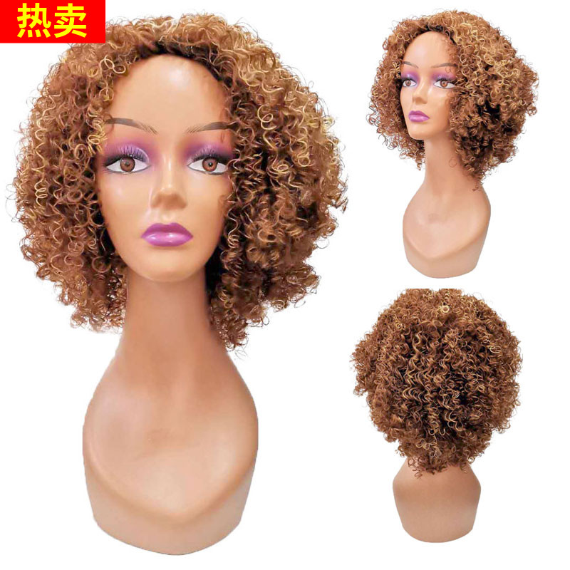 European and American hot-selling black wig female small volume African fashion short hair show foreigner curly hair explosion headgear wig