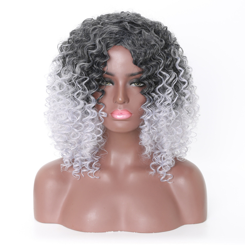European and American wig female short curly hair temperament grandma gray wool roll whole wig set African black lady full headgear