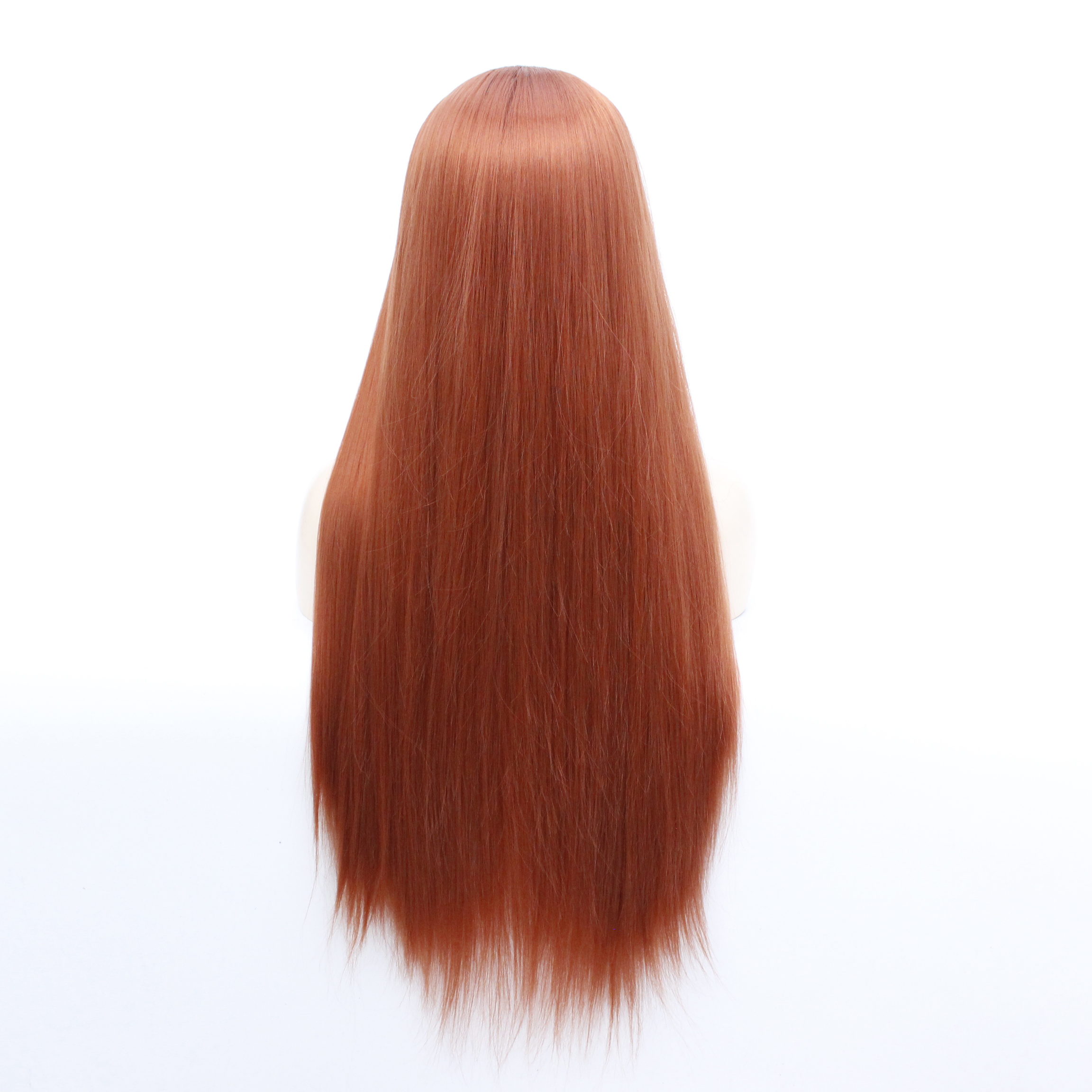 Brown-red European and American fashion business wig women's high temperature silk chemical fiber trend medium long straight hair T-shaped lace headgear