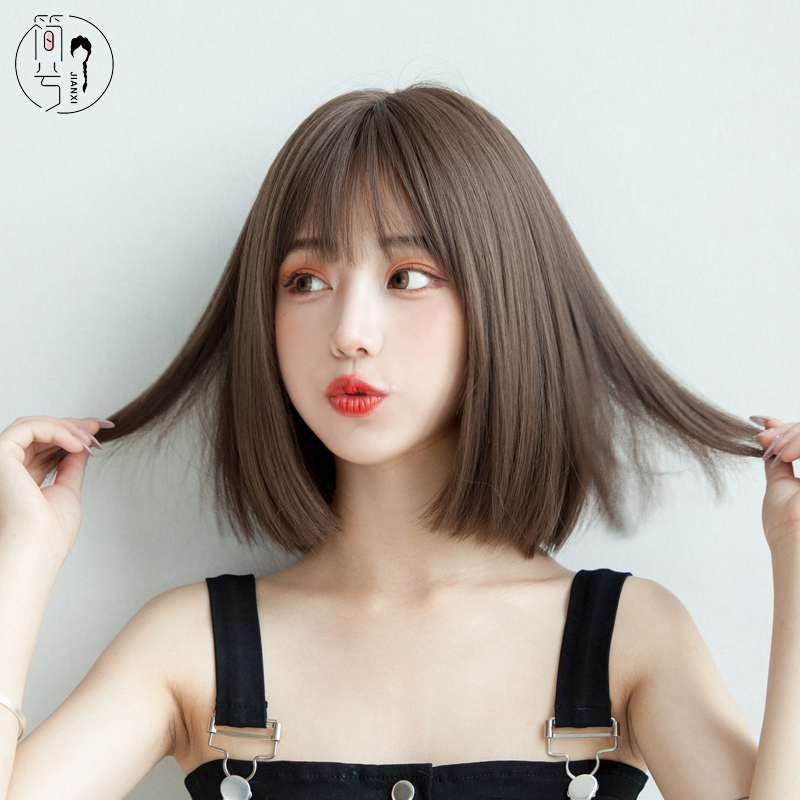 {Jane Xi} Wig short hair female summer net celebrity bobo head temperament fashion short straight hair full headgear wig set